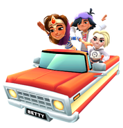 Stevie, Catrine, and Amira in her Jewel Outfit on Betty in YEEHAW pose