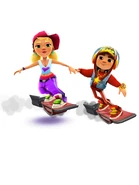 Jake in his Star Outfit with Tricky in her Heart Outfit both surfing on Roaring Heart