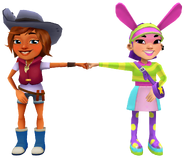 Kim in her Coast Outfit fist bumping Bonnie in her Harajuku Outfit