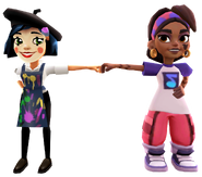 Rani in her Urban Vibes Outfit fist bumping Coco in her Art Outfit