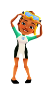 Kim in her Dive Outfit doing a heart pose