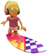 Dylan in his Walkman Outfit surfing on Retro Wave