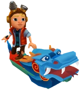 Hugo surfing on Dragon Boat