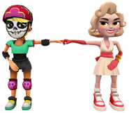 Olivia in her Derby Macabre fist bumping Vivienne in her Hollywood Glam Outfit