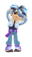 Saru in his Kyaputen Outfit doing a heart pose