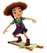 Liu in her Birdwatcher outfit Surfing on Goat