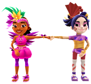Carmen in her Shake Outfit fist bumping Song Yi in her Golden Crush Outfit