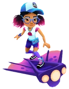 Jenny in her Pixel Outfit surfing on Viperfish