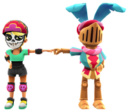 Olivia in her Derby Macabre Outfit fist bumping Soul in his Sir Easter Outfit