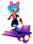 Harumi in her Meow Outfit surfing on Viperfish