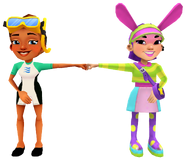 Kim in her Dive Outfit fist bumping Bonnie in her Harajuku Outfit
