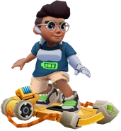 Bruno surfing on Bass Blaster (fully upgraded),