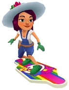 Jolien in her Florist Outfit surfing on Groovy