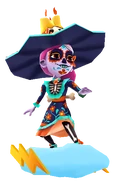 Scarlett in her Catrina Outfit surfing on Thunderbolt