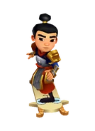 Qin in his Warrior Outfit surfing on Goat