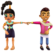 Jasmine in her Ankh Outfit fist bumping Kareem in his Silk Outfit