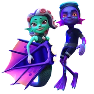Koral in her Tenta Queen Outfit and Noel in his Deep Blue Outfit with Viperfish