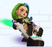 Skye surfing on Flaming Doll