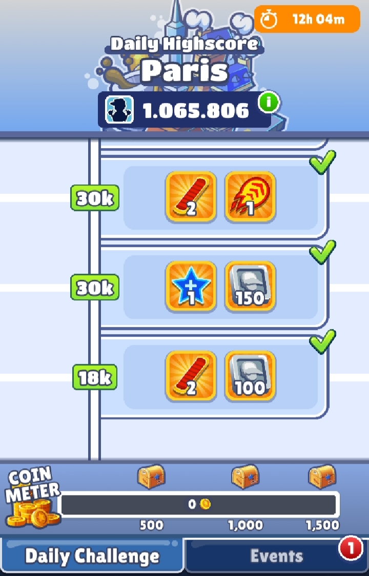 tabela de no coins subway surfers