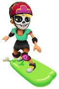 Olivia in her Derby Macabre Outfit surfing on Smoking Slime