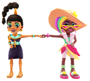 Berta in her Summer Eleganza Outfit fist bumping Jasmine in her Ankh Outfit