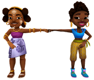 Aina in her Daisy Outfit fist bumping Zuri in her City Outfit