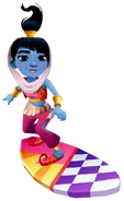 Amira in her Genie Outfit surfing on Retro Wave
