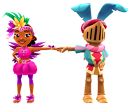 Carmen in her Shake Outfit fist bumping Soul in his Sir Easter Outfit