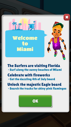 Welcome to Miami 2019! The newest update in Subway Surfers is live and we  are headed back to sunny Florida. Pick up the character Nick, the Flamingo  board, and all the other