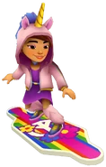 Jia in her Unicorn Outfit surfing on Groovy