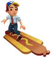 Jack surfing on Hotdog
