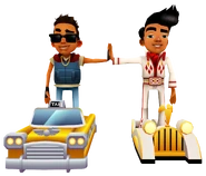 Tonyandrexsurfingonboardshighfiving.png (738 KB) Tony surfing on Yellow Cab high fiving Rex surfing on Roller