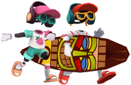 Frutti and Tutti holding Tiki with the Hoa Aloha bundle pose