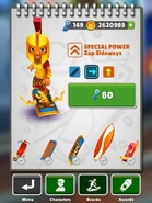 Purchasing the Zap Sideways special power with Nikos in his Hero Outfit
