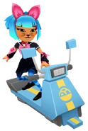 Harumi in her Meow Outfit surfing on Moped