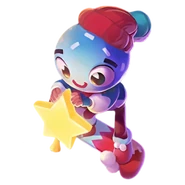 Snowy surfing on Jingle Dingle while holding a star