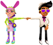 Rex in his Win Outfit fist bumping Bonnie in her Harajuku Outfit