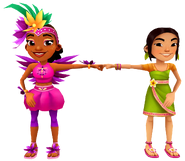 Carmen in her Shake Outfit fist bumping Mei in her Bumi Outfit