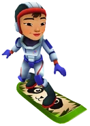 Amy surfing on Panda