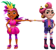 Cleo in her Heart Breaker Outfit fist bumping Carmen in her Shake Outfit