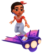 Rosa in her Ceibo Outfit surfing on Viperfish