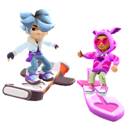 Saru in his Kyaputen Outfit on Trespasser and Kaleo in his Kiss Kiss Outfit on Dear Dart in Sounen Bundle pose