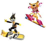 Finn on Yellow Sub and Rebeca Roar on Roarsome with Sporty Squad pose