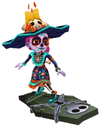 Scarlett in her Catrina Outfit, surfing on Casket