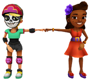 Olivia in her Derby Macabre Outfit fist bumping Ramona in her Elegant Outfit