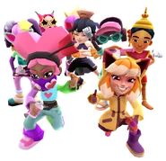 Valentina, Ginger, Ji-Yeong in her Celestial Outfit, Stella, Astra, Tang Yuan, Frutti, and Noon in her Siam Outfit with Wonder Women pose