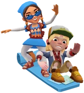 Mala in her Miss Mosaic Outfit and Logan on Pathfinder with Beach Crew bundle pose