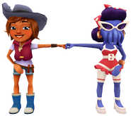 Kim in her Coast Outfit fist bumping Cathy in her Seaside Outfit