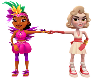 Carmen in her Shake Outfit fist bumping Vivienne in her Hollywood Glam Outfit