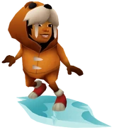 Malik in his Tusk Outfit surfing on Glacier